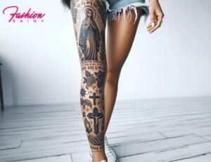 Detailed Bible Leg Tattoo for Women