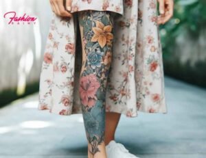 Detailed Floral Leg Tattoo for Women