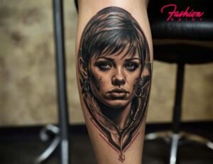 Realistic Portrait Leg Tattoo for Women